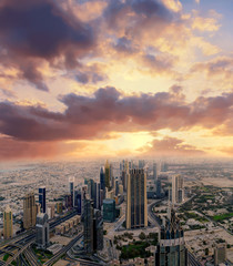 Dubai early morning aerial cityscape view