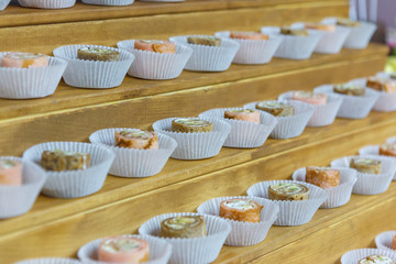 Candy bar. Wedding table with sweets, candy, dessert