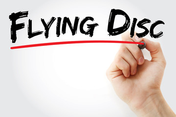 Hand writing Flying disc with marker, concept background