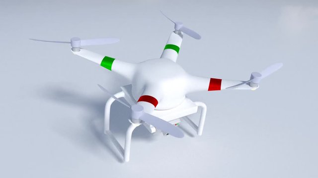 White drone equipped with a photographic camera to make aerial photography and video
