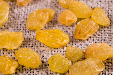 Macro view of the dry sweet raisins