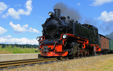 Fototapeta na wymiar Steam train on island Rugen, Germany