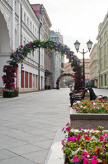 pedestrian street in the city at summer