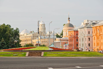 Square in city center on summer morning