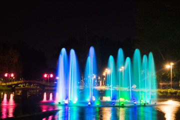 Fountain with backlight on pond