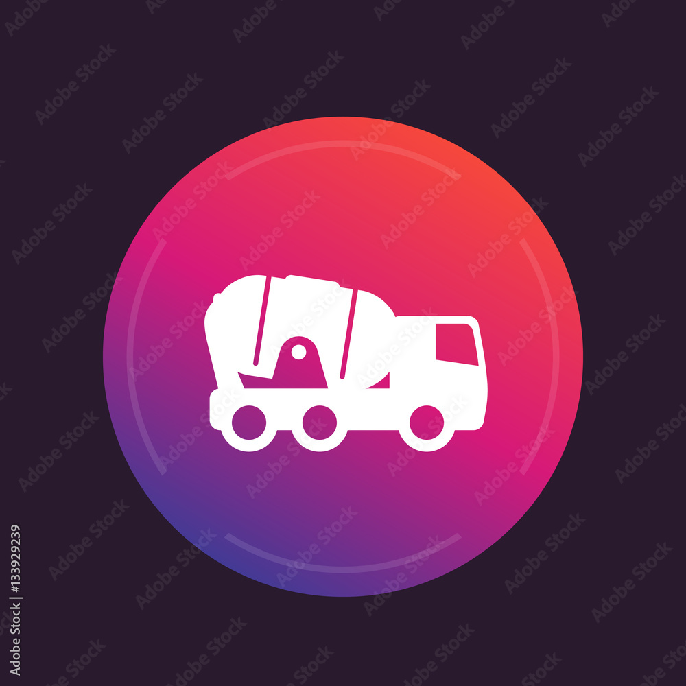 Wall mural concrete mixer truck icon, round pictogram