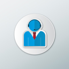 operator call center blue icon in flat style with shadows on a round button.