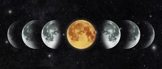 Moon lunar cycle in night sky