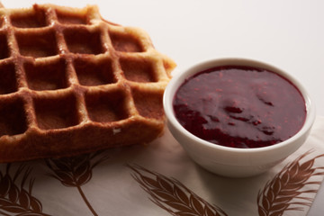 Belgian waffles and jam isolated