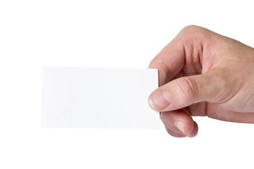 Obraz premium Hand Holding Blank White Business Card On White Background
