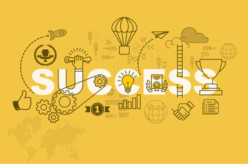 Success web page banner concept with thin line flat design