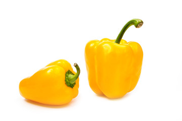 peppers with white background. Cut in half with slices