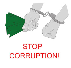 Hands in handcuffs. stop corruption. vector illustration.