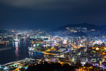 Nagasaki city of Japan at night