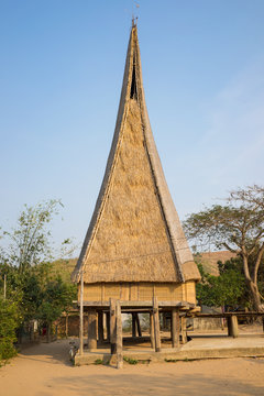 Rong house in Bahnar villages in Central Vietnam. The Rong is used as a venue for festivals and village meetings, is the communal house of villages of the Bahnar, Jarai and other ethnic minorities