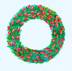 Watercolor flowers background, floral wreath frame.