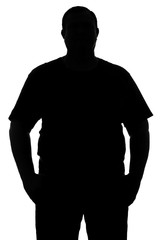 black and white silhouette of a man with a dense constitution is