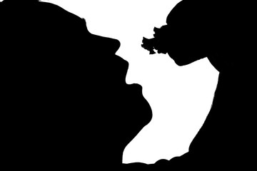 silhouette of a man with overweight eating hamburger