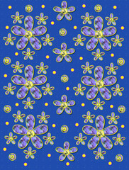 Fabric Flowers on Blue Specks