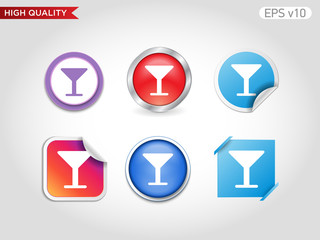 Colored icon or button of alcohol glass symbol with background