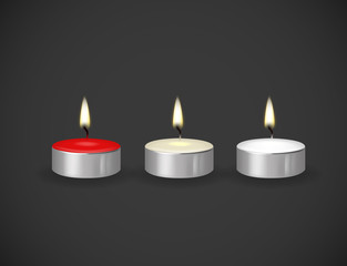 Candles flame realistic set isolated on dark background vector 3