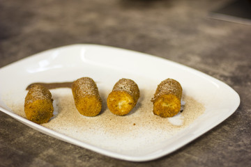 Tasty banana rolls with chocolate inside