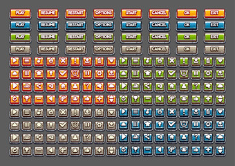 Square cartoony buttons for creating video games set 10