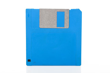 Blue floppy disk on white background