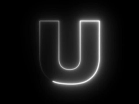 Alphabet letter U - animated light outline on black background
