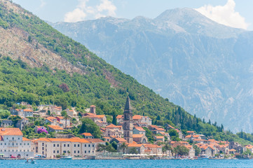 Peract town in Kotor bay, Montenegro. Mountains and Mediterrania