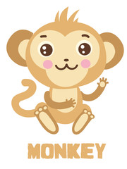 Cute Funny Monkey In A Cartoon Style. Monkey On White Background. Monkey. Symbol Of Good Luck. A Successful Marmoset. The Chinese Calendar Symbol. Cute Monkey.