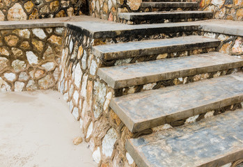 Weathered concrete stairs with mold, faded paint.,crumbling