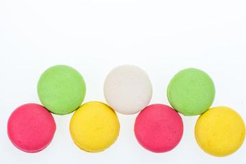 Fototapeta na wymiar Colourful and sweet Macaroon or macaron on white background.