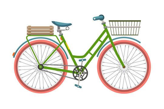 Retro Bicycle. Bike with Basket Isolated on White Background.