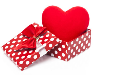 Heart in gift box isolated on white background