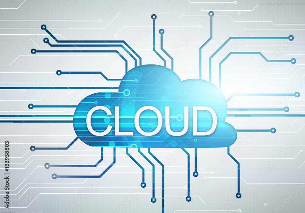 Poster digital concept cloud image with word on circuit microchip background