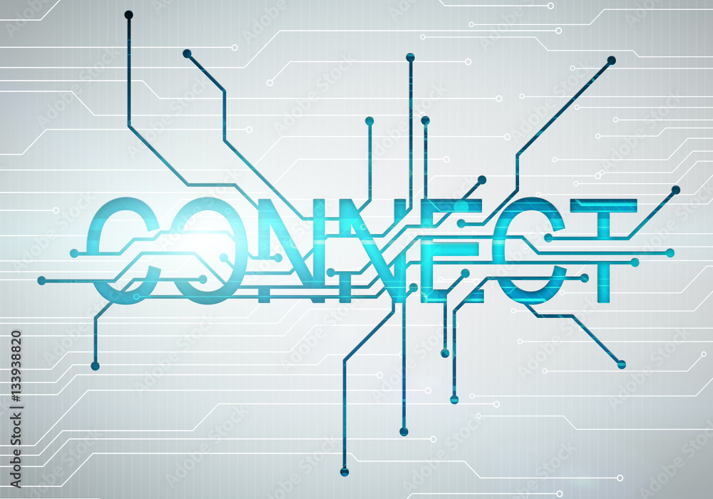 Poster digital image connect word concept with circuit microchip