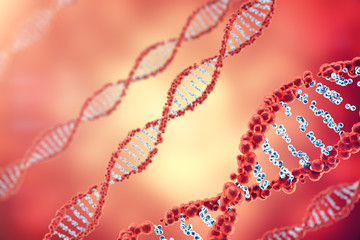 Digital illustration DNA structure in colourful background. Medicine concept 3d rendering