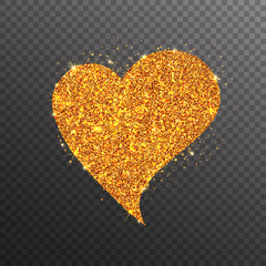 Gold glitter texture heart on transparent  background. Vector Illustration.