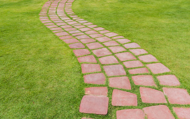 Curved red brick walkway