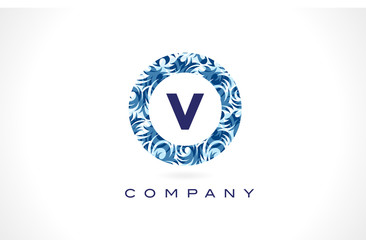 Letter V Blue Pattern Logo Design.