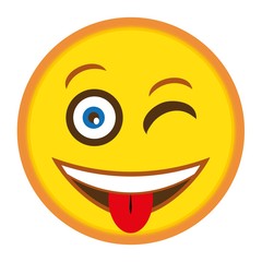 Winking smiley with tongue pulled out, funny emoji illustration vector