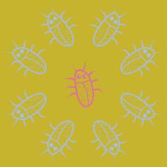 Pattern with  beetles. Hand drawn.