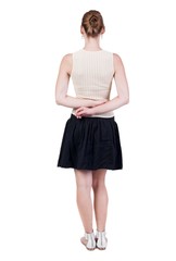 Naklejka premium back view of standing young beautiful woman.