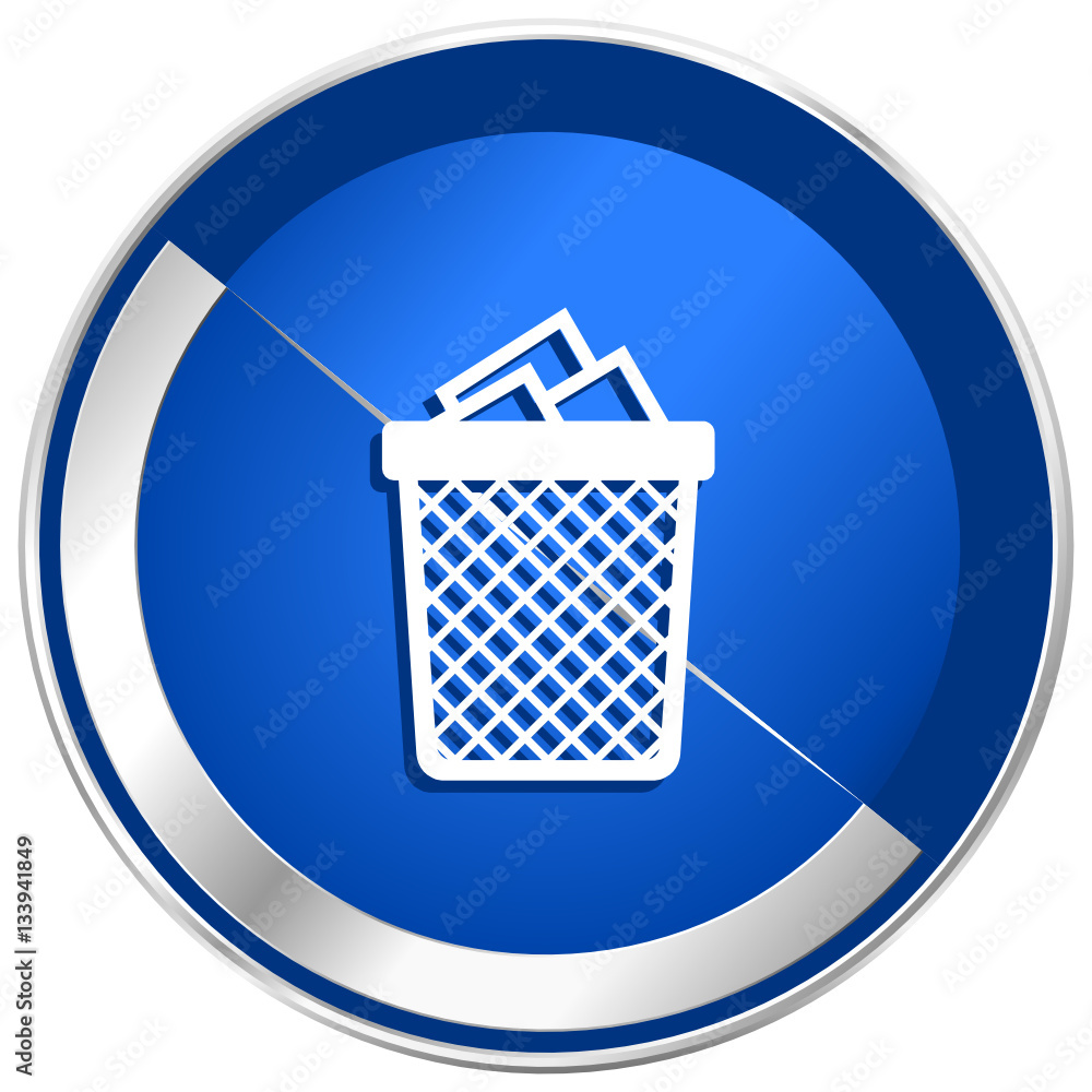 Poster trash can silver metallic web and mobile phone vector icon.