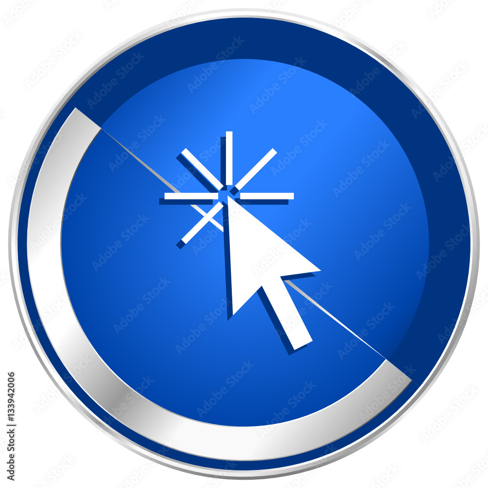 Poster click here silver metallic web and mobile phone vector icon.