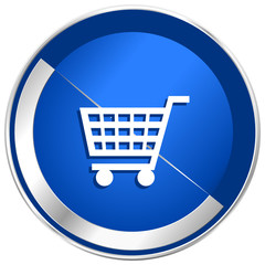 Shopping cart silver metallic web and mobile phone vector icon.
