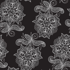 Seamless floral pattern in black and white color
