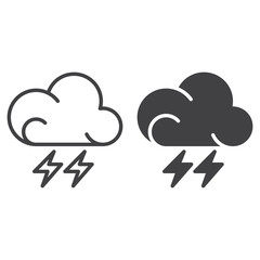 Lightning line icon, outline and filled vector sign, linear and full pictogram isolated on white. Thunderstorm weather forecast symbol, logo illustration