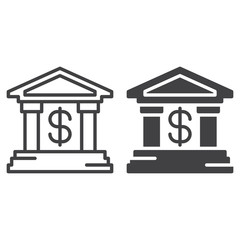 Bank building  line icon, outline and filled vector sign, linear and full pictogram isolated on white. Symbol, logo illustration